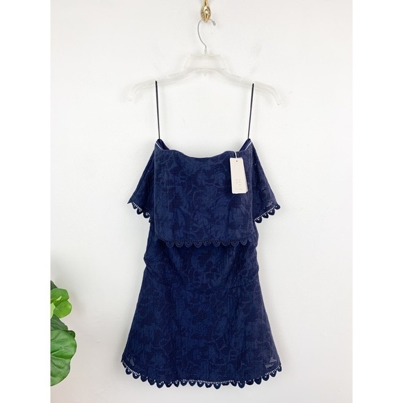 NWT PS The Label Navy Blue Scallop Hem Lace Strapless Dress Sz S - Picture 3 of 11